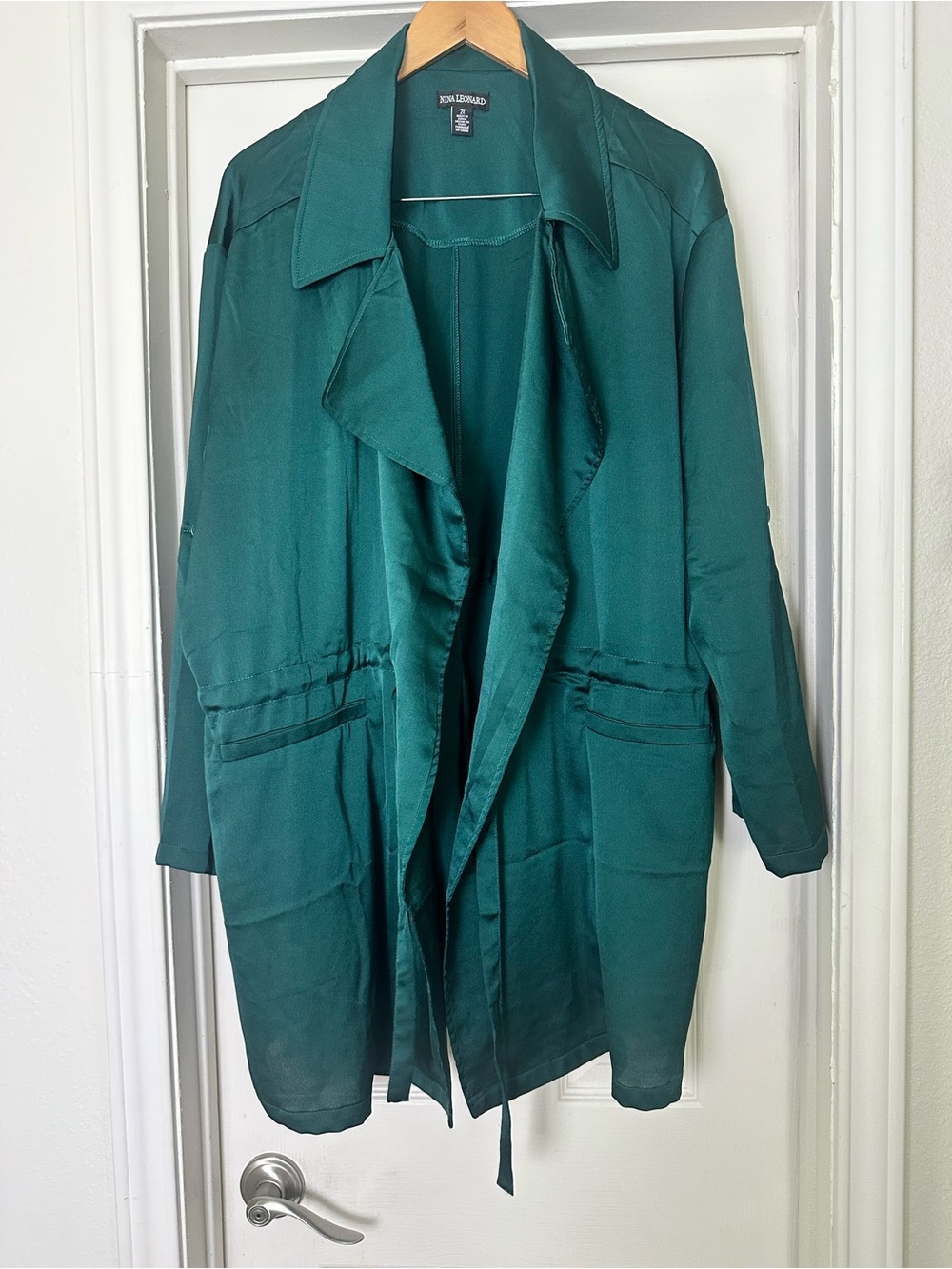 Nina Leonard Emerald Green Longline Trench Coat